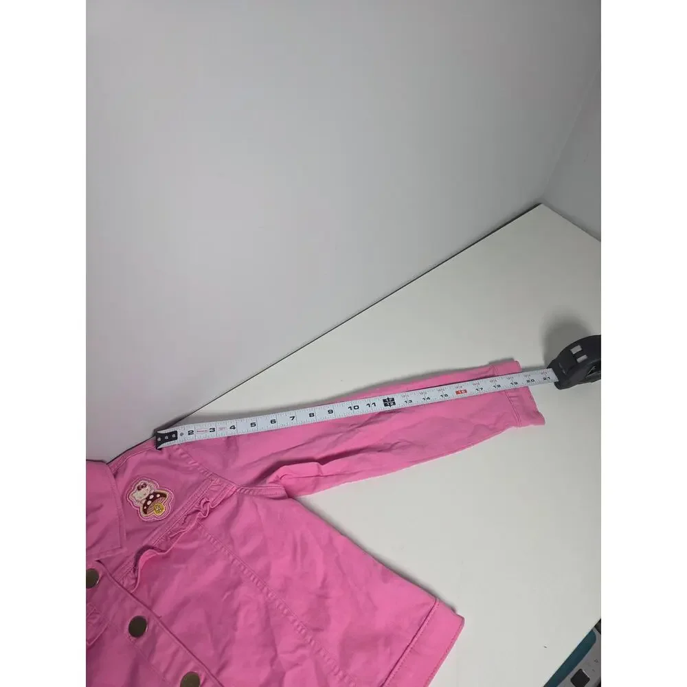 Hello Kitty Girls Denim Jacket Size 10 Pink Patch Snap Button Closure KidCore